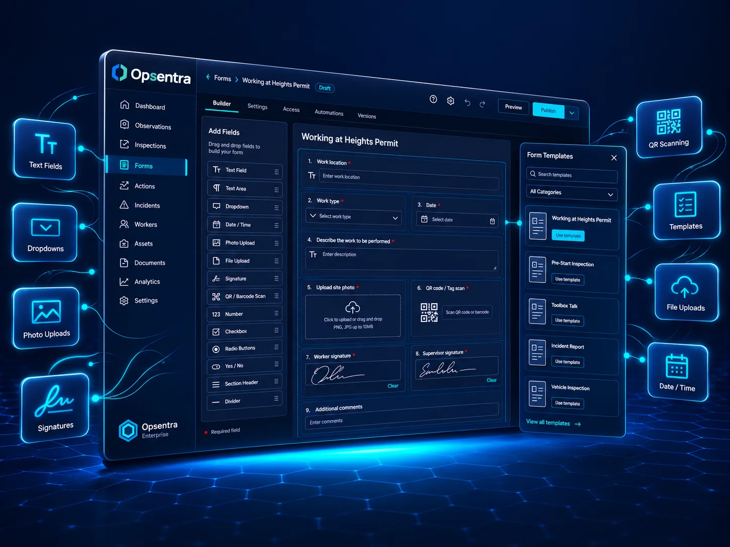 Opsentra digital form builder interface