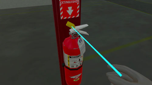 Virtual reality fire extinguisher inspection training